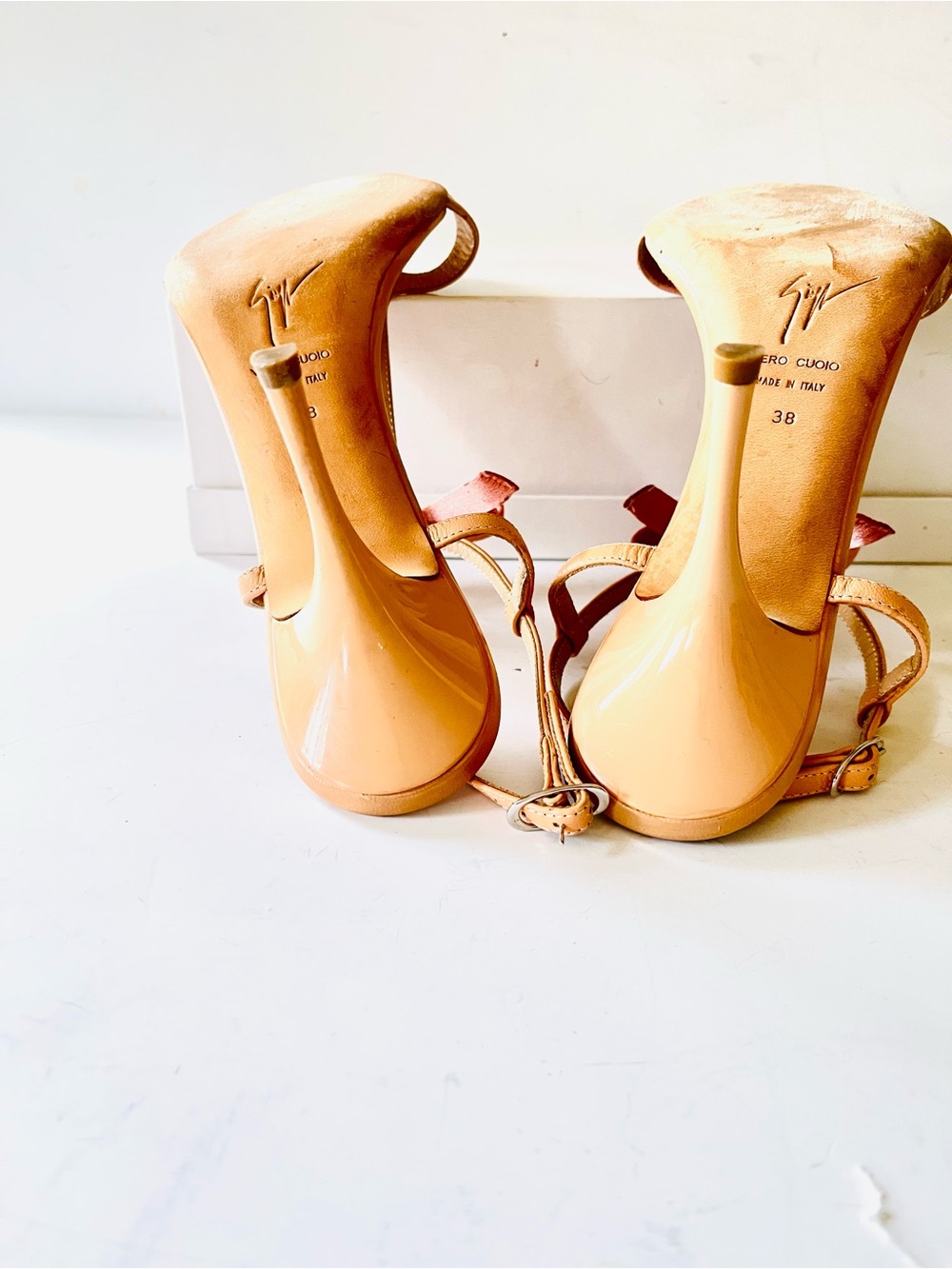 Giuseppe Zanotti peach nude strappy high heel sandals with bow 38 - Picture 8 of 10
